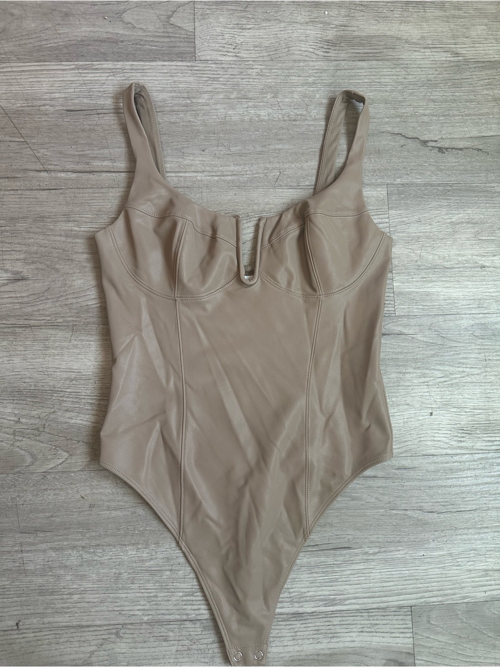 Good American Nude-Tone Faux Leather Mini Bodysuit Skirt